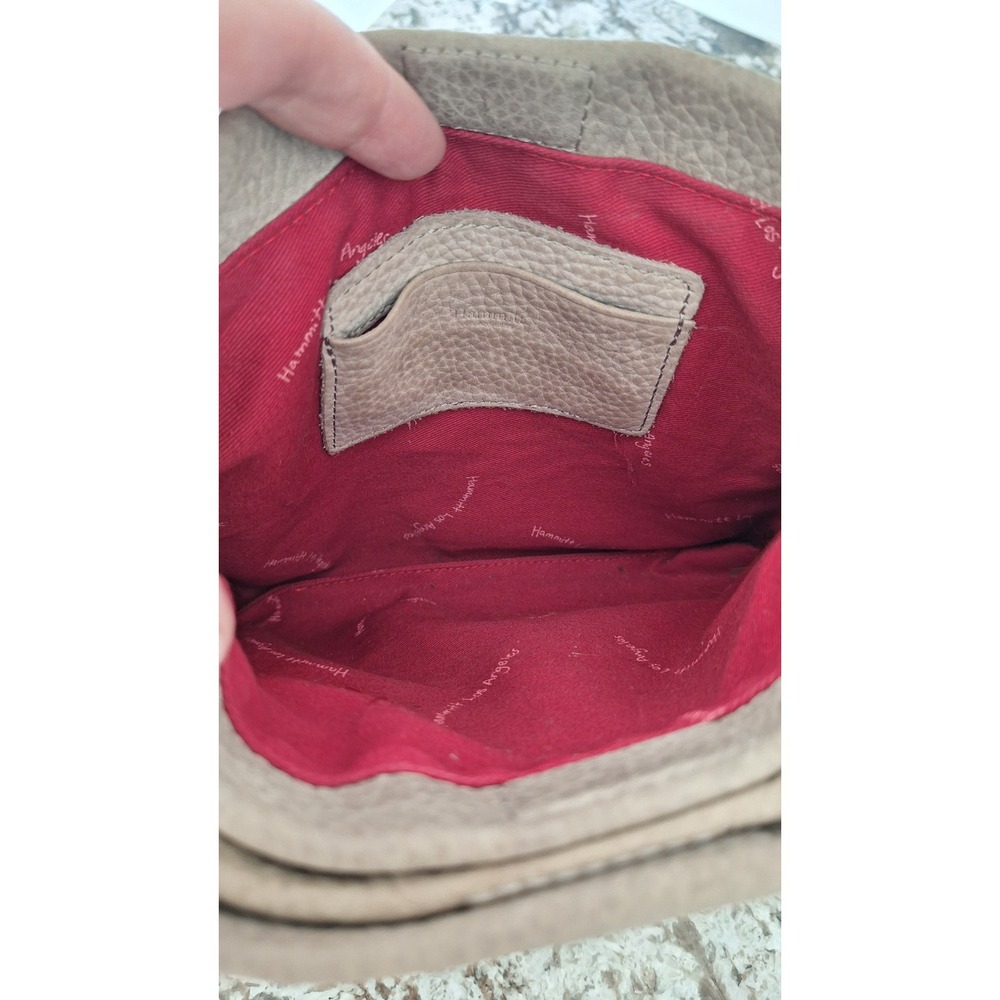 Hammitt Los Angeles Taupe Pebbled Leather Crossbody Bag Gold Rivets Red Lining - Picture 6 of 9